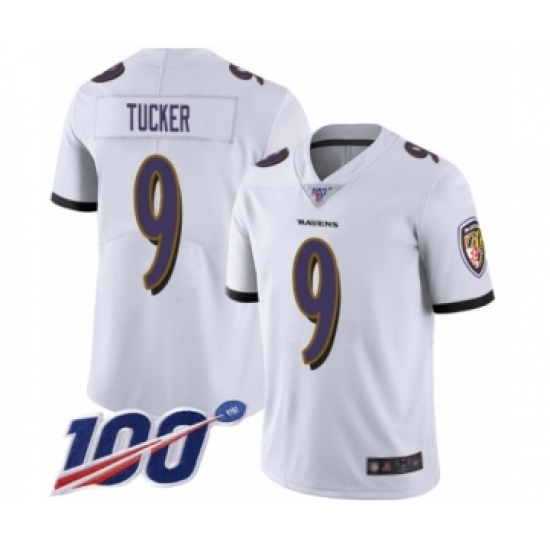 Men's Baltimore Ravens #9 Justin Tucker White Vapor Untouchable Limited Player 100th Season Football Jersey - Ujersey