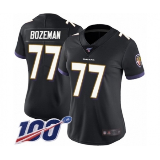 Women's Baltimore Ravens #77 Bradley Bozeman Black Alternate Vapor Untouchable Limited Player 100th Season Football Jersey - Ujersey