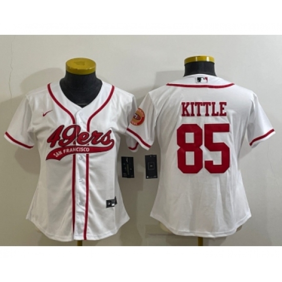 Women's San Francisco 49ers #85 George Kittle White With Patch Cool Base Stitched Baseball Jersey - Ujersey