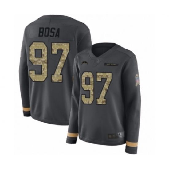 Women's Los Angeles Chargers #97 Joey Bosa Limited Black Salute to Service Therma Long Sleeve Football Jersey - Ujersey