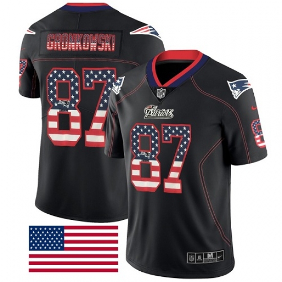 Men's Nike New England Patriots #87 Rob Gronkowski Limited Black Rush USA Flag NFL Jersey - Ujersey