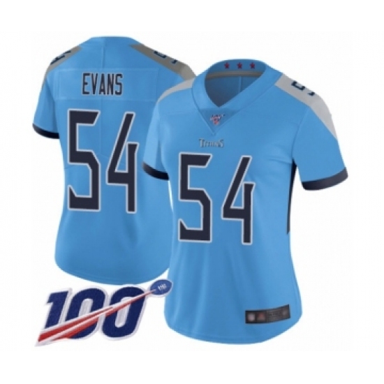 Women's Tennessee Titans #54 Rashaan Evans Light Blue Alternate Vapor Untouchable Limited Player 100th Season Football Jersey - Ujersey