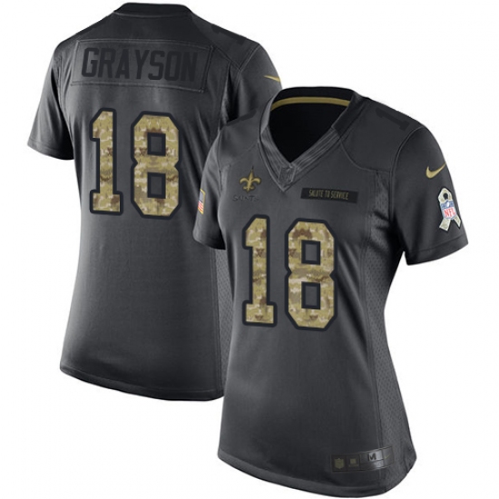 Women's Nike New Orleans Saints #18 Garrett Grayson Limited Black 2016 Salute to Service NFL Jersey - Ujersey