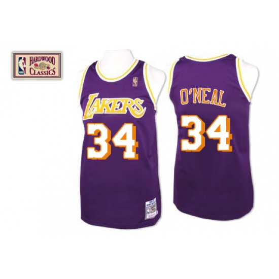 Men's Mitchell and Ness Los Angeles Lakers #34 Shaquille O'Neal Authentic Purple Throwback NBA Jersey - Ujersey