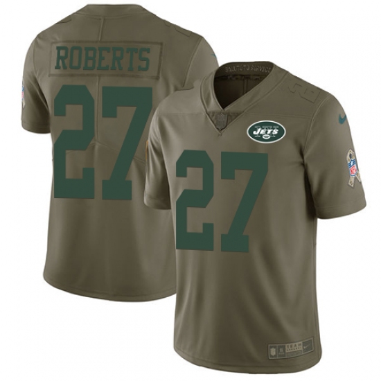Men's Nike New York Jets #27 Darryl Roberts Limited Olive 2017 Salute to Service NFL Jersey - Ujersey