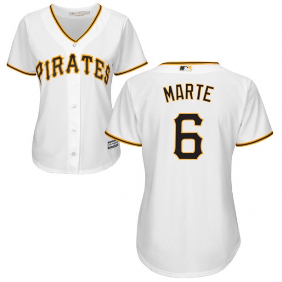 Women's Majestic Pittsburgh Pirates #6 Starling Marte Replica White Home Cool Base MLB Jersey - Ujersey