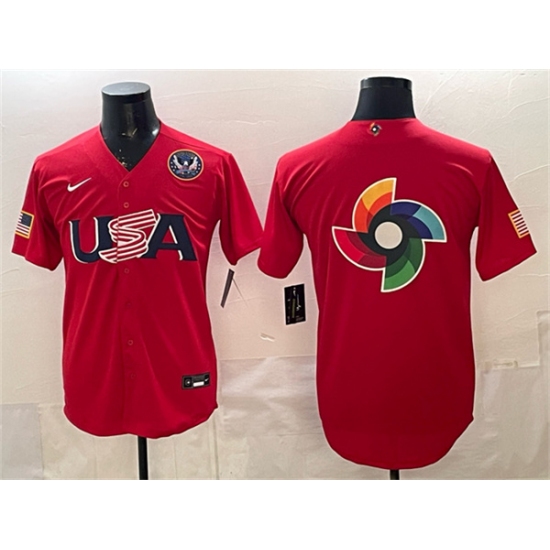 Men's USA Baseball Team Big Logo Red 2026 World Baseball Classic United States 250th Anniversary Stadium Stitched Jersey