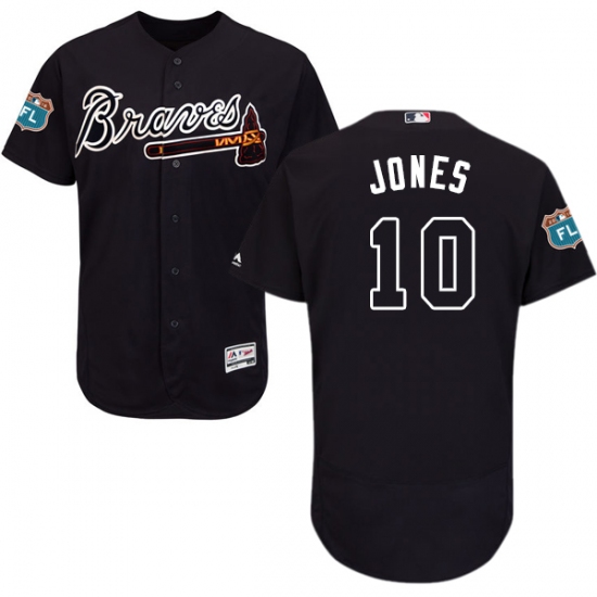 Men's Majestic Atlanta Braves #10 Chipper Jones Navy Blue Alternate Flex Base Authentic Collection MLB Jersey - Ujersey