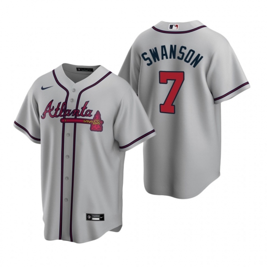Men's Nike Atlanta Braves #7 Dansby Swanson Gray Road Stitched Baseball Jersey - Ujersey