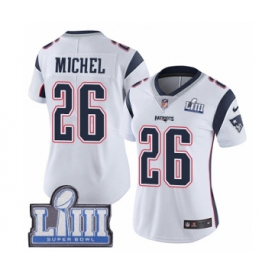 Women's Nike New England Patriots #26 Sony Michel White Vapor Untouchable Limited Player Super Bowl LIII Bound NFL Jersey - Ujersey