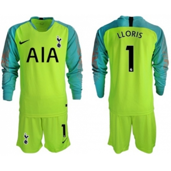 Tottenham Hotspur #1 Lloris Shiny Green Goalkeeper Long Sleeves Soccer Club Jersey