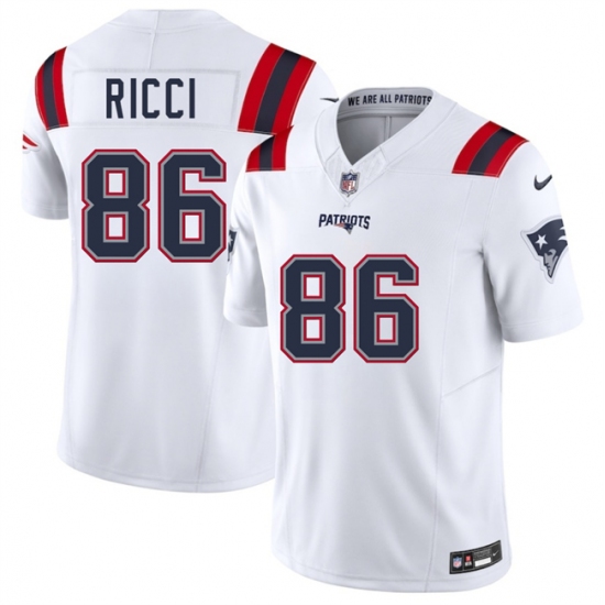 Men's New England Patriots #86 Giovanni Ricci White 2025 F.U.S.E. Vapor Limited Football Stitched Jersey - Ujersey