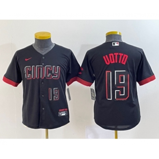 Youth Cincinnati Reds #19 Joey Votto Number Black 2023 City Connect Cool Base Stitched Jersey1 - Ujersey