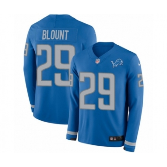Youth Nike Detroit Lions #29 LeGarrette Blount Limited Blue Therma Long Sleeve NFL Jersey - Ujersey