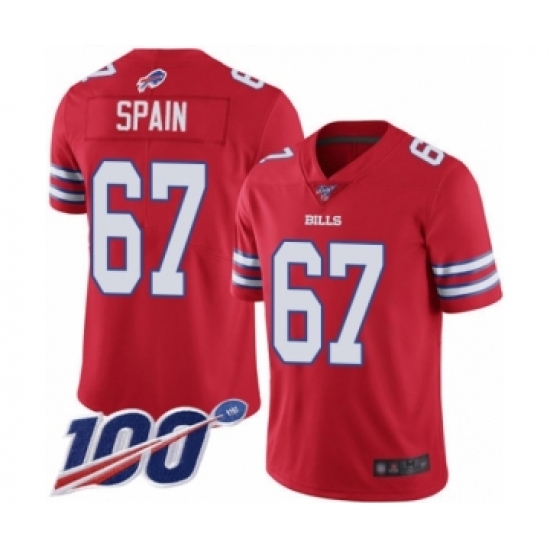 Youth Buffalo Bills #67 Quinton Spain Limited Red Rush Vapor Untouchable 100th Season Football Jersey - Ujersey