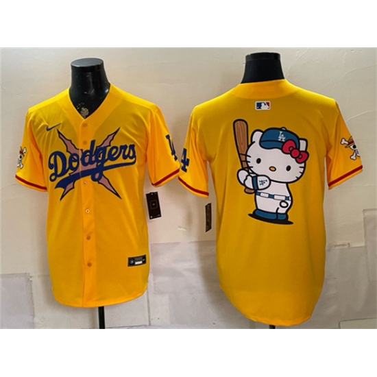 Men's Los Angeles Dodgers x One Piece Team Big Logo Yellow Vapor Premier Limited Stitched Baseball Jersey - Ujersey