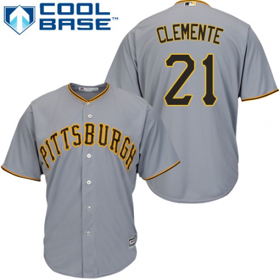Men's Majestic Pittsburgh Pirates #21 Roberto Clemente Replica Grey Road Cool Base MLB Jersey - Ujersey