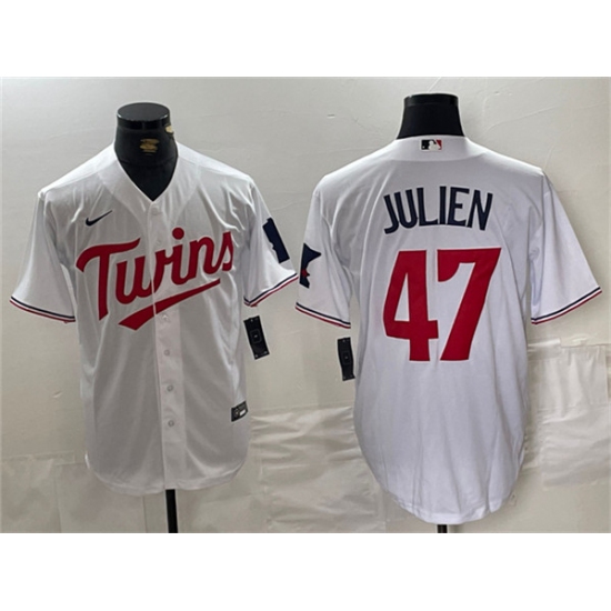 Men's Minnesota Twins #47 Edouard Julien White Cool Base Stitched Jerseys - Ujersey