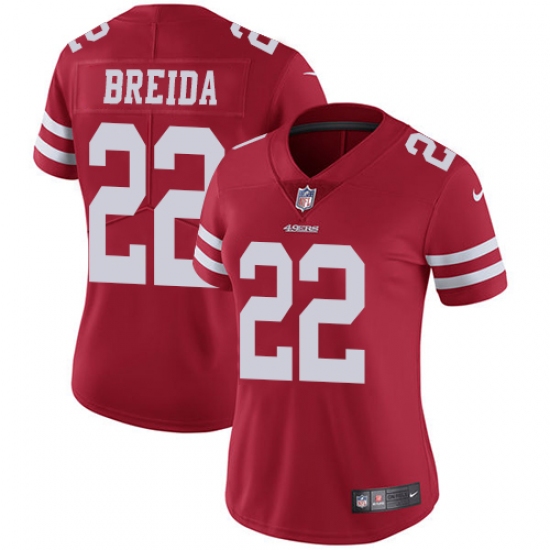 Women's Nike San Francisco 49ers #22 Matt Breida Red Team Color Vapor Untouchable Limited Player NFL Jersey - Ujersey