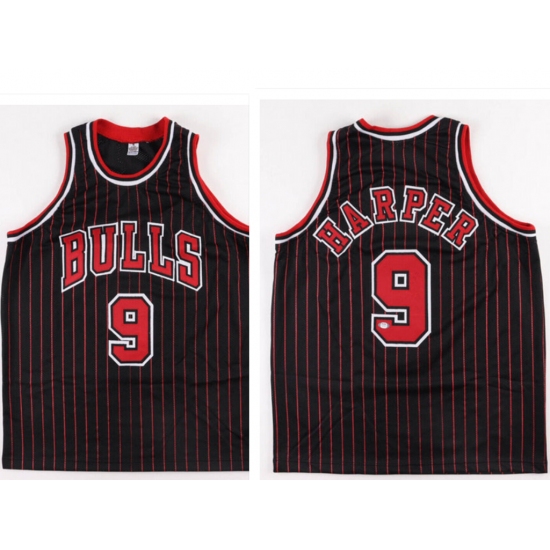 Men's Chicago Bulls #9 Ron Harper Black Pinstriped Jersey - Ujersey