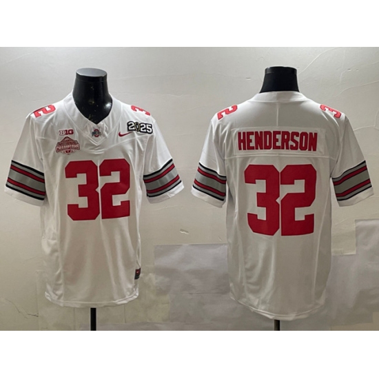 Men's Ohio State Buckeyes #32 TreVeyon Henderson White 2025 CFP Final With National Champions F.U.S.E. Vapor Limited Stitched Football Jersey