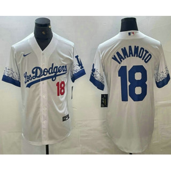 Men's Los Angeles Dodgers #18 Yoshinobu Yamamoto Number White 2021 City Connect Cool Base Stitched Jersey - Ujersey
