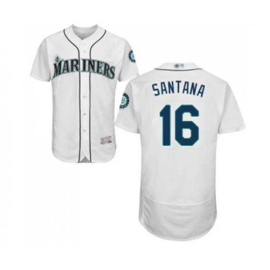Men's Seattle Mariners #16 Domingo Santana White Home Flex Base Authentic Collection Baseball Jersey - Ujersey