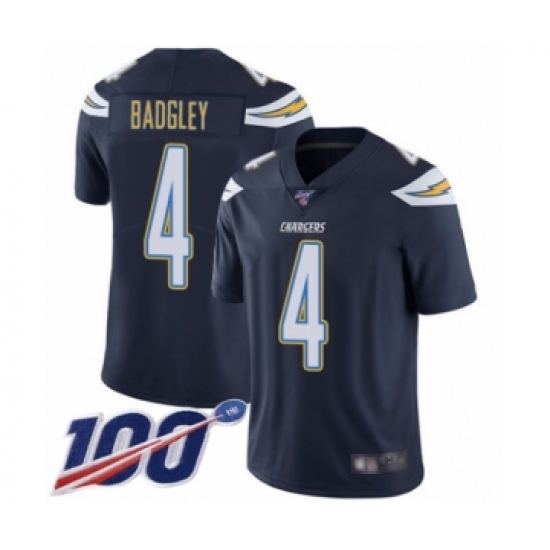 Men's Los Angeles Chargers #4 Michael Badgley Navy Blue Team Color Vapor Untouchable Limited Player 100th Season Football Jersey - Ujersey