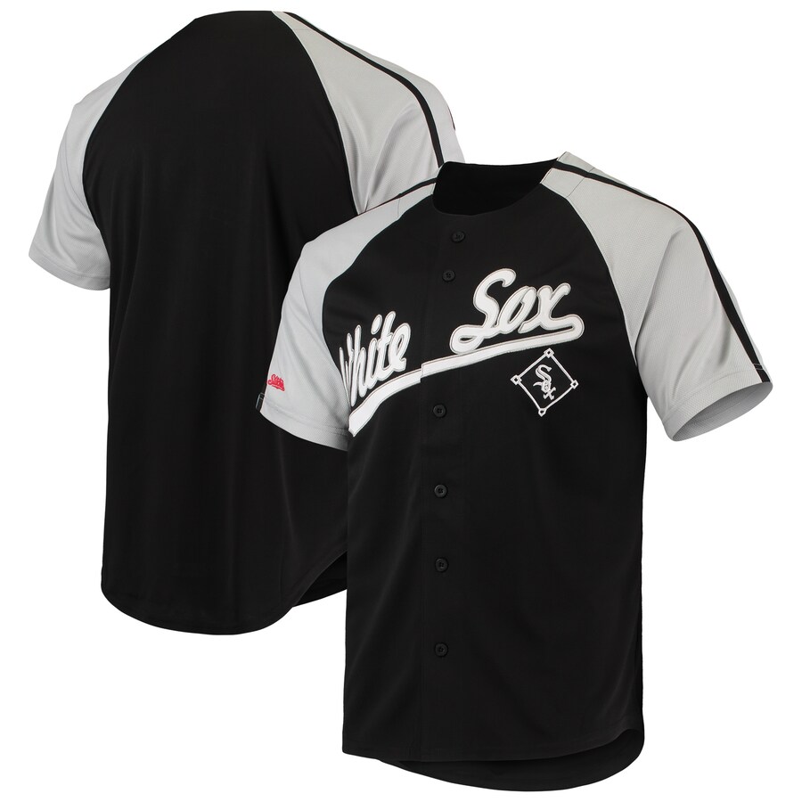 Men's Chicago White Sox Stitches Black Button-Down Raglan Replica Jersey - Ujersey NHL