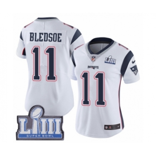 Women's Nike New England Patriots #11 Drew Bledsoe White Vapor Untouchable Limited Player Super Bowl LIII Bound NFL Jersey - Ujersey