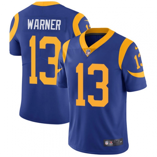 Youth Nike Los Angeles Rams #13 Kurt Warner Royal Blue Alternate Vapor Untouchable Limited Player NFL Jersey - Ujersey
