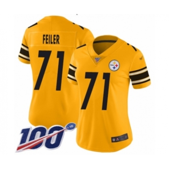 Women's Pittsburgh Steelers #71 Matt Feiler Limited Gold Inverted Legend 100th Season Football Jersey - Ujersey