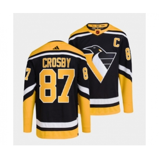Men's Pittsburgh Penguins #87 Sidney Crosby Black 2022-23 Reverse Retro Stitched Jersey - Ujersey
