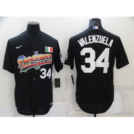 Men's Nike Los Angeles Dodgers #34 Fernando Valenzuela Black Authentic Jersey
