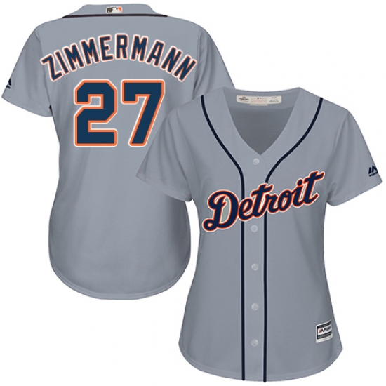 Women's Majestic Detroit Tigers #27 Jordan Zimmermann Authentic Grey Road Cool Base MLB Jersey - Ujersey