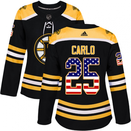 Women's Adidas Boston Bruins #25 Brandon Carlo Authentic Black USA Flag Fashion NHL Jersey - Ujersey