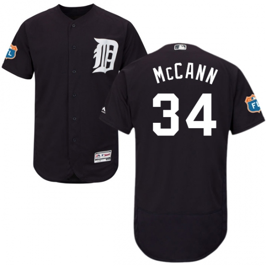 Men's Majestic Detroit Tigers #34 James McCann Navy Blue Alternate Flex Base Authentic Collection MLB Jersey - Ujersey