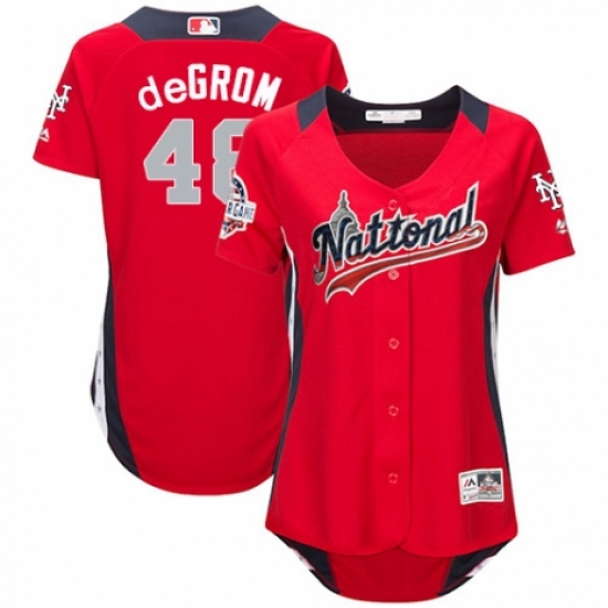 Women's Majestic New York Mets #48 Jacob deGrom Game Red National League 2018 MLB All-Star MLB Jersey - Ujersey