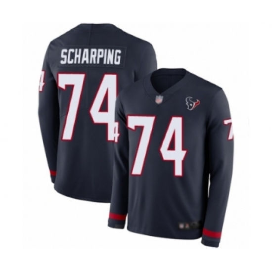 Men's Houston Texans #74 Max Scharping Limited Navy Blue Therma Long Sleeve Football Jersey - Ujersey