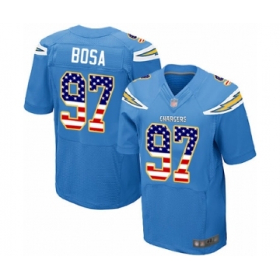 Men's Los Angeles Chargers #97 Joey Bosa Elite Electric Blue Alternate USA Flag Fashion Football Jersey - Ujersey