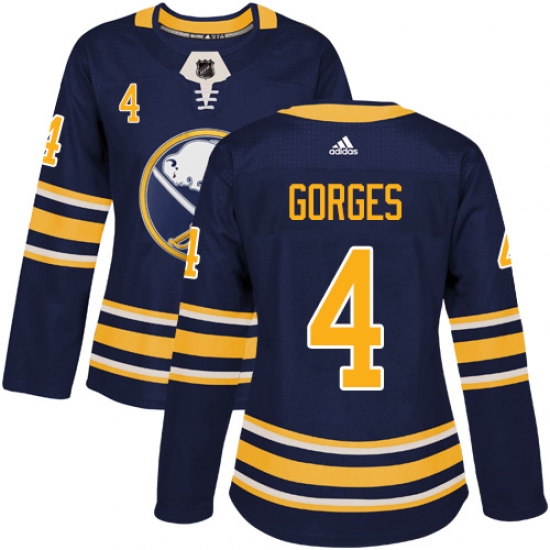 Women's Adidas Buffalo Sabres #4 Josh Gorges Authentic Navy Blue Home NHL Jersey - Ujersey