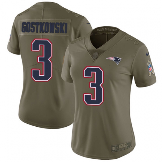 Women's Nike New England Patriots #3 Stephen Gostkowski Limited Olive 2017 Salute to Service NFL Jersey - Ujersey