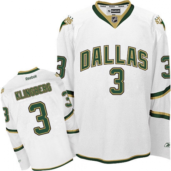 Men's Reebok Dallas Stars #3 John Klingberg Premier White Third NHL Jersey - Ujersey