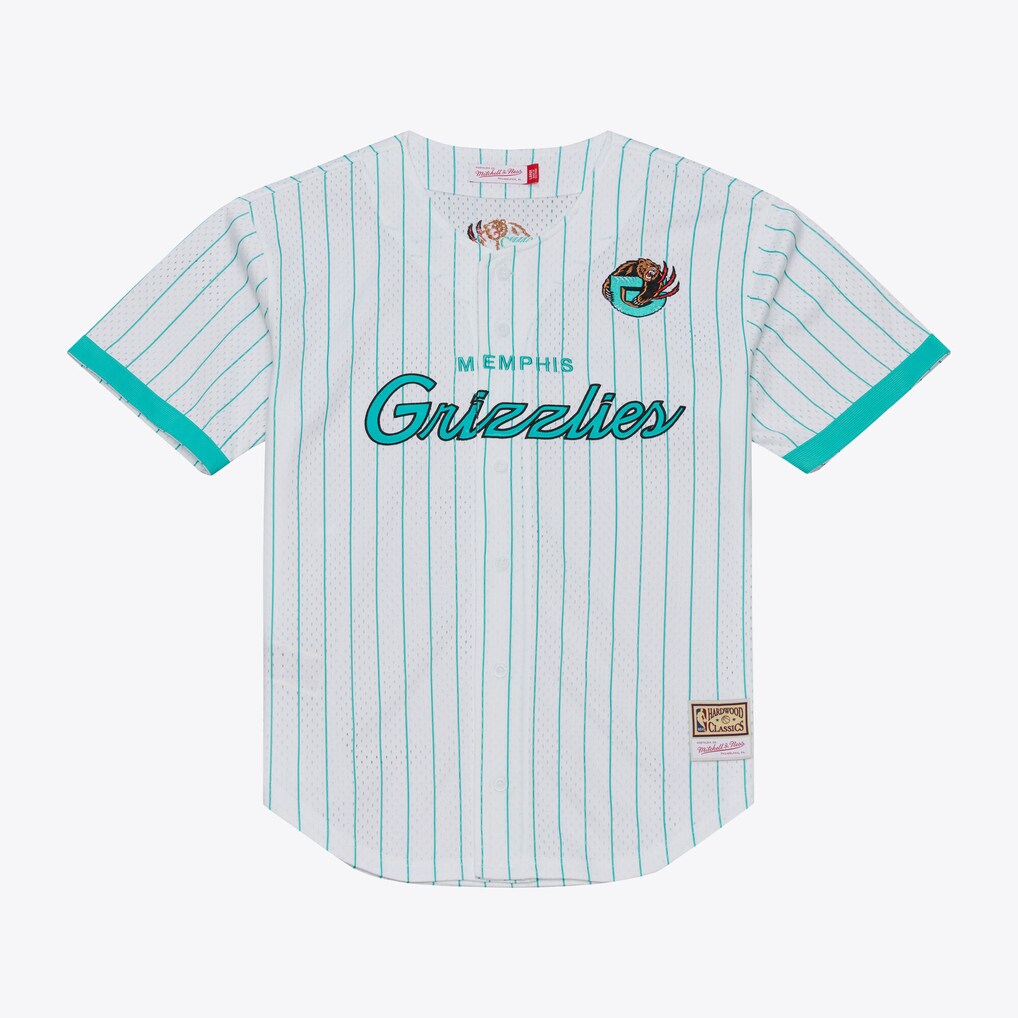 Men's Memphis Grizzlies Mitchell & Ness White Head Coach Pinstripe Mesh Full-Button Baseball Jersey - Ujersey NHL