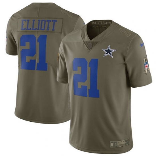 Youth Nike Dallas Cowboys #21 Ezekiel Elliott Limited Olive 2017 Salute to Service NFL Jersey - Ujersey