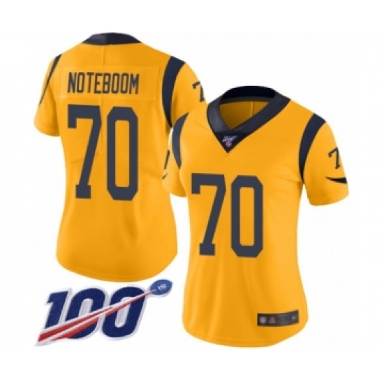 Women's Los Angeles Rams #70 Joseph Noteboom Limited Gold Rush Vapor Untouchable 100th Season Football Jersey - Ujersey