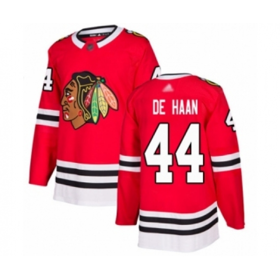 Men's Chicago Blackhawks #44 Calvin De Haan Authentic Red Home Hockey Jersey - Ujersey