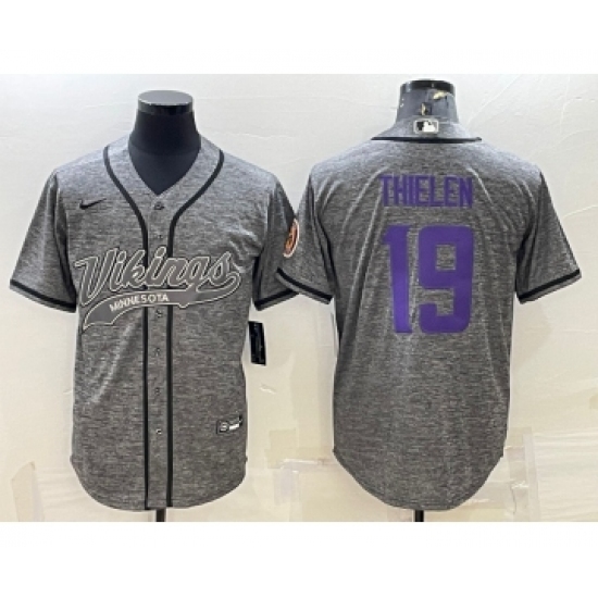 Men's Minnesota Vikings #19 Adam Thielen Grey Gridiron With Patch Cool Base Stitched Baseball Jersey - Ujersey