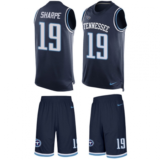 Men's Nike Tennessee Titans #19 Tajae Sharpe Limited Navy Blue Tank Top Suit NFL Jersey - Ujersey