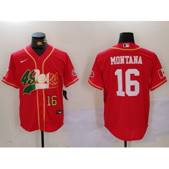 Men's San Francisco 49ers #16 Joe Montana Red With Cool Base Stitched Baseball Jerseys - Ujersey